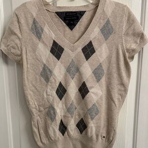Tommy Hilfiger Beige Argyle Knit Top